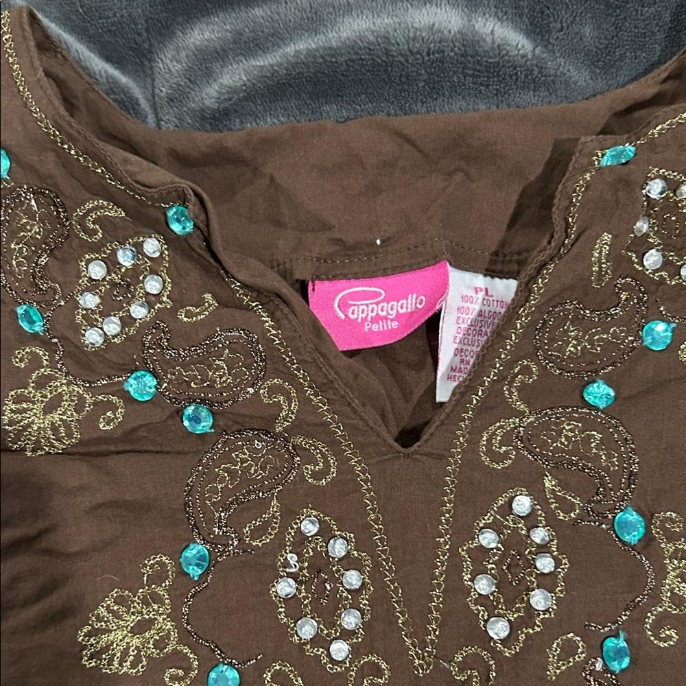 Cappagallo Brown Embroidered Blouse